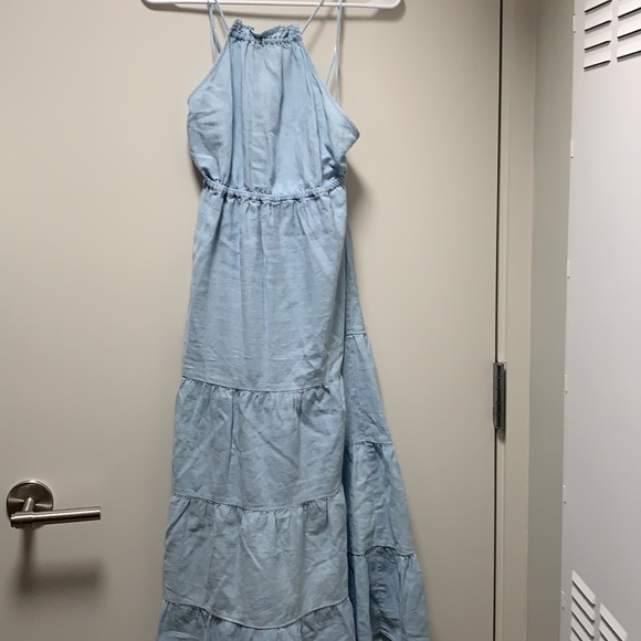 Zara Blue Linen Blend Midi Dress Cross Back Small - Picture 7 of 10